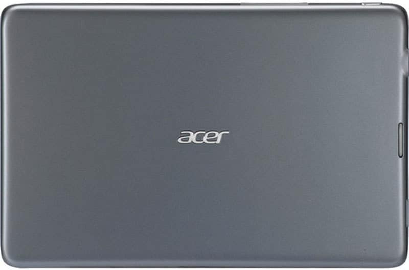 Top view of closed Acer laptop with metallic gray finish and centered Acer logo, resembling a tablet; no scratches visible.