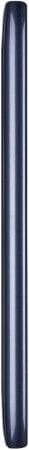 Dark blue tablet device shown from the side, displaying its thin profile and length