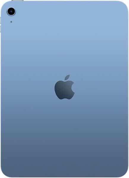Rear view of a silver Apple iPad showing centered Apple logo and visible digital artifacts with pixelated diagonal lines.