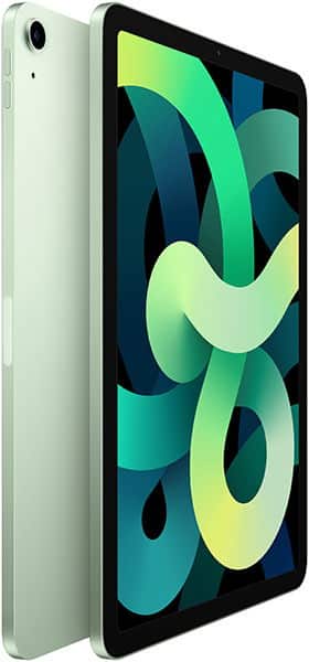 Zigzag abstract art in blue, green, black, and white displayed on the front screen of a tablet, layered and pixelated effect.