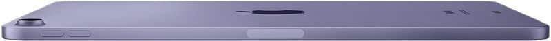 Apple iPhone, purple color, side view showing volume buttons, camera bump, and rear Apple logo; compare with tablets’ profiles.