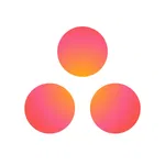 Three pink and orange gradient circles in a triangle on white, resembling app icons, viewed from the front.