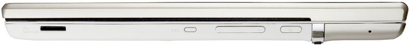 Side view of a closed silver flip phone displaying hinge, small port, and raised edge buttons; brand and model not specified.