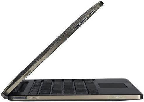 Side view of a Microsoft Surface Pro in laptop mode with keyboard, touchpad, and side ports visible; screen angled upward.
