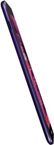 Side view of a purple smartphone and Samsung Galaxy Tab, both displaying slim profiles and vivid screens on a white background.