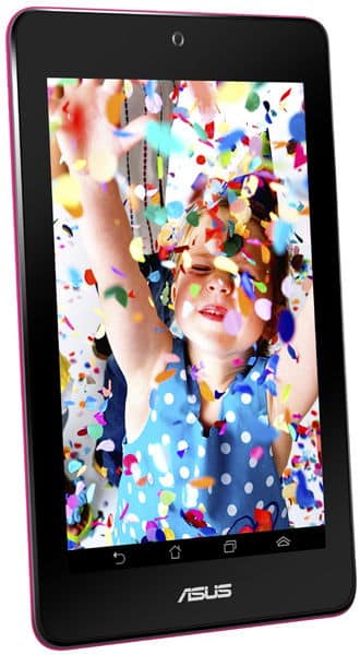Front view of ASUS tablet displaying a vibrant image to showcase screen quality; brand logo visible below the display.