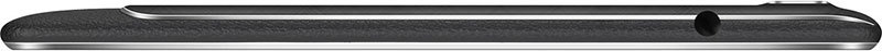 Black tablet device shown from above, displaying its thin profile with rounded edges and a top-mounted camera