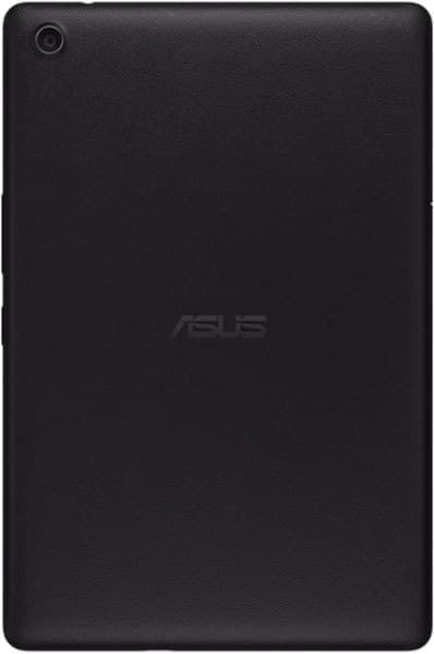 Rear view of black ASUS tablet with matte finish, single top-left rear camera, and centered ASUS logo.