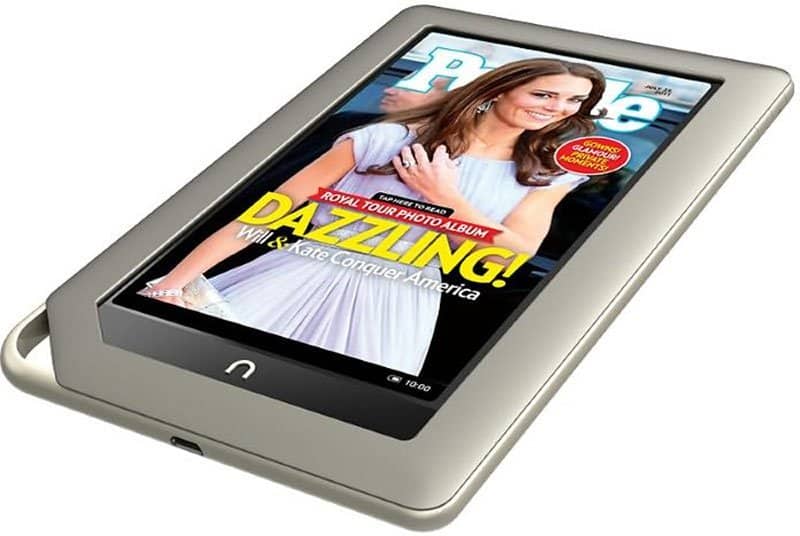 Front view of a Barnes & Noble Nook tablet showing a People magazine cover with the headline "DAZZLING! Will & Kate Conquer America.