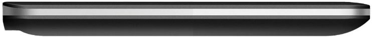 Close-up side view of a slim, rectangular black and silver tablet with smooth edges; brand and model not specified.