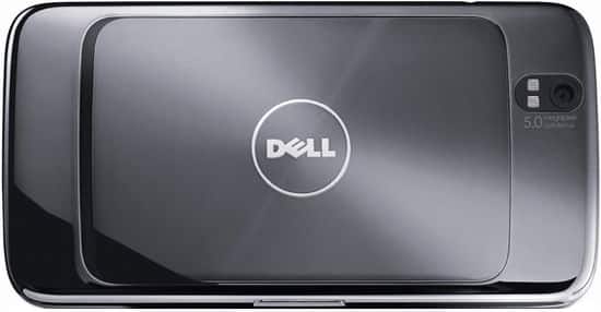 Rear view of Dell Venue Pro shows metallic finish, centered Dell logo, 5MP camera with flash in top right corner.