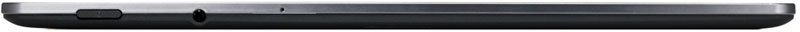 Tablet device shown from above, displaying its thin profile with dark bezels and buttons along the top edge