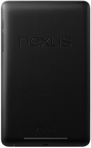 Rear view of black ASUS Nexus tablet, textured finish, "nexus" embossed center, "ASUS" logo at bottom.