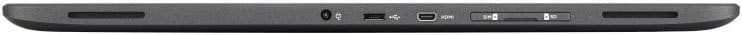 HP Omni 10 tablet, top edge view showing speaker grilles, ports, and control buttons