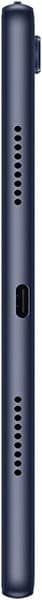 Dark blue cylindrical speaker with ventilation holes and a control button, shown from the front