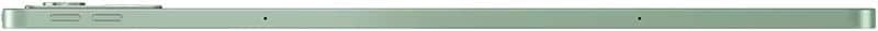 Top edge of a tablet device with speaker grills and mounting holes, shown in sage green