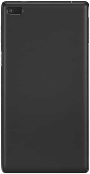 Rear view of a black tablet with single top-left camera and flash, minimalist design, shown on white background. Brand/model unknown.