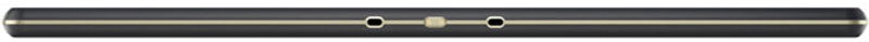 Cylindrical black rod with two metal rings and a center connector piece, shown from above