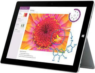 Front view of an iPad showing a biology note in GoodNotes with flower photo, handwritten notes, chemical diagram, and note tabs.