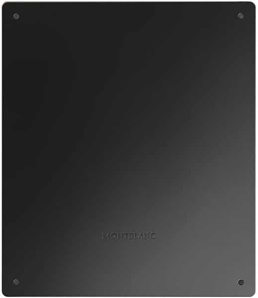 Front view of generic tablet screen showing a black square with a white diagonal line, gradient background, and corner icons.