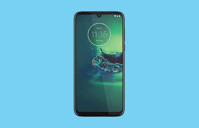 Front view of a black smartphone with thin bezel on light blue background, screen displaying 11:35 and a ripple effect graphic.