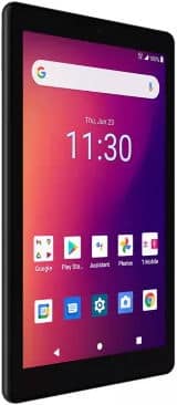 Front view of a tablet home screen with app icons, 11:30 time, June 23 date, red-purple gradient background. Brand/model not shown.