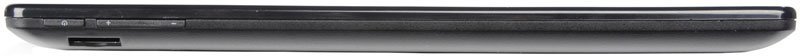 Side view of a closed, black flip phone showing buttons and charging port; brand and model not specified.