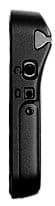 Side close-up of black camera grip attachment with circular dial, rectangular button, and textured handle visible.