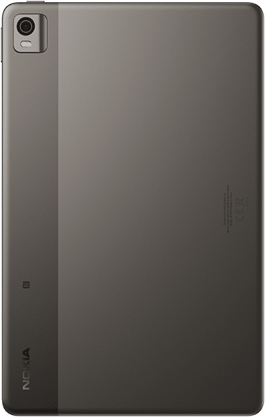 Nokia tablet rear view, gray with camera and speaker visible at top