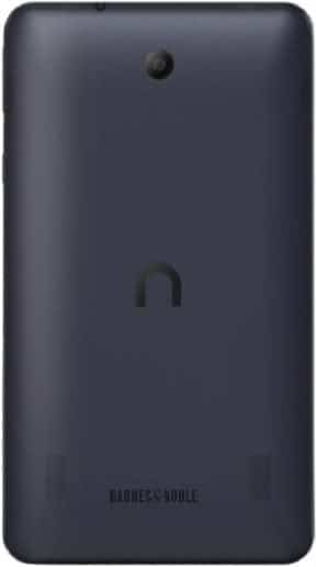 Rear view of Barnes & Noble Nook tablet, black, with top-center camera, "n" logo middle, and "Barnes & Noble" branding bottom.