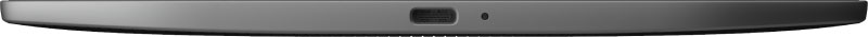 Rear view of a curved display bezel with centered USB-C port and power button on the right edge
