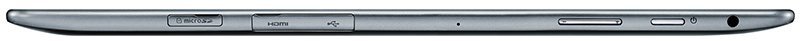 Nexus 7 tablet, rear view, showing gray back panel with curved edges and control buttons along the top