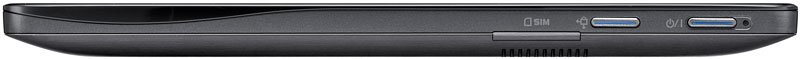 Side view of thin black laptop, showing two USB ports and an SD card slot. Brand and model not specified.