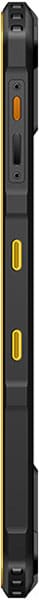 Black and yellow spirit level with multiple bubble vials and measurement markings, front view
