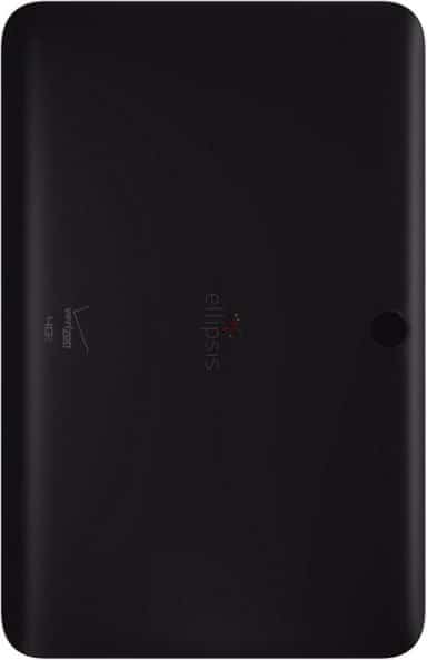 Verizon Ellipsis tablet rear view showing Verizon branding, Ellipsis logo, and rear camera near the top edge.