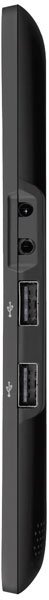 Side view of a tall black digital display panel with multiple ports and connectors along its edge