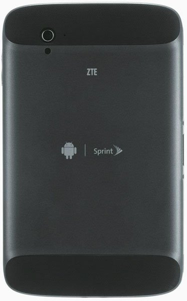 Rear view of ZTE smartphone with Sprint and Android logos, camera, and ZTE branding on matte black finish.