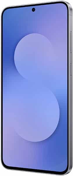 Samsung Galaxy S25 FE front view with blue gradient display and centered camera cutout