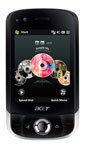 Acer Tempo X960 phone, front view, showing screen with pink circular interface and physical controls below