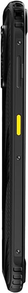 AGM H6 rugged smartphone, side view, showing black body with yellow accent stripe and textured grip surface