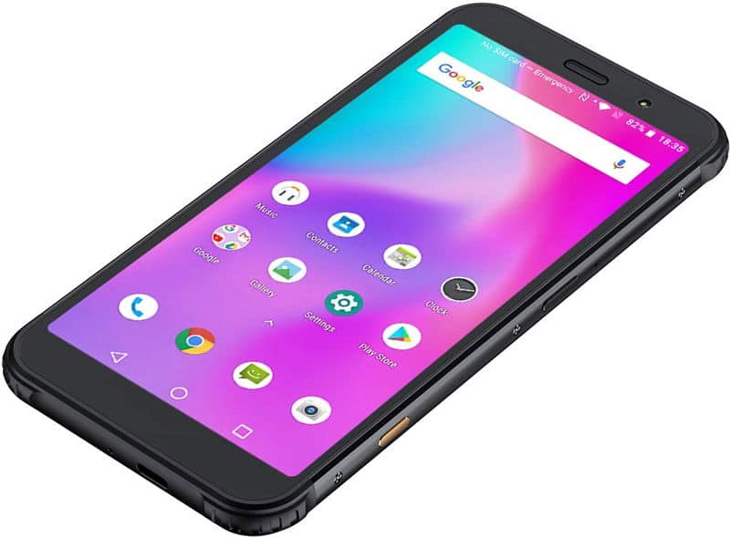 AGM X3 smartphone shown from front, displaying home screen with app icons and gradient background in pink and blue tones