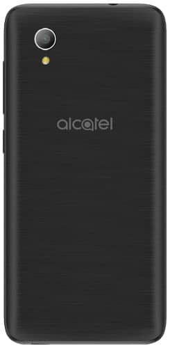 Alcatel 1 smartphone rear view, black with textured back and camera lens visible