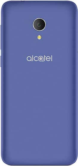 Alcatel 1x Evolve rear view showing blue back panel with camera and Alcatel logo