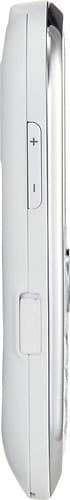 Alcatel One Touch 871A phone, side view, white with curved edges and control buttons
