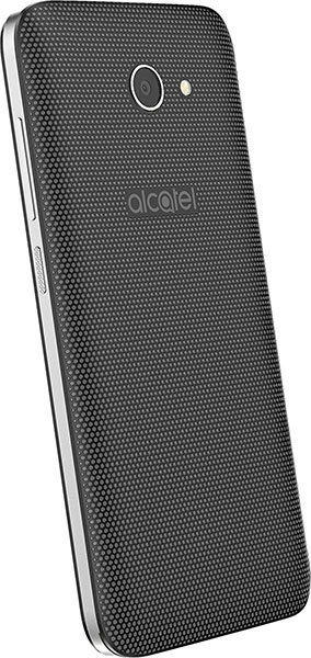 Alcatel A30 rear view, showing textured black back with camera and speaker grille