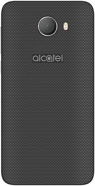 Alcatel A30 Plus rear view, showing dark textured back with camera and flash lens centered near top
