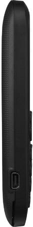 Alcatel One Touch 232 side view, black candybar phone with rounded edges and small button