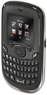 Alcatel One Touch 356 phone, front view, with small screen and full QWERTY keyboard below