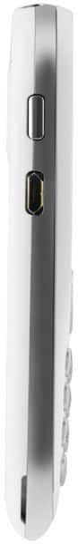 Alcatel One Touch 358 side view showing white and gray body with buttons and ports along edge