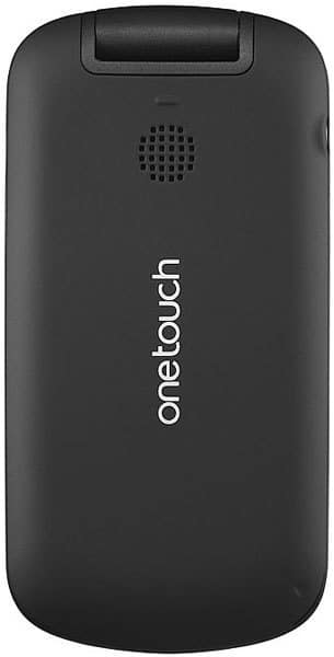 Alcatel One Touch 668 flip phone, closed, rear view showing speaker and branding
